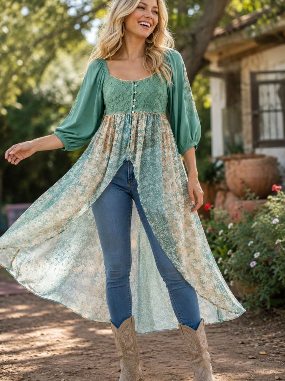 Miss Me Women's Flirty Floral High-Lo Blouse